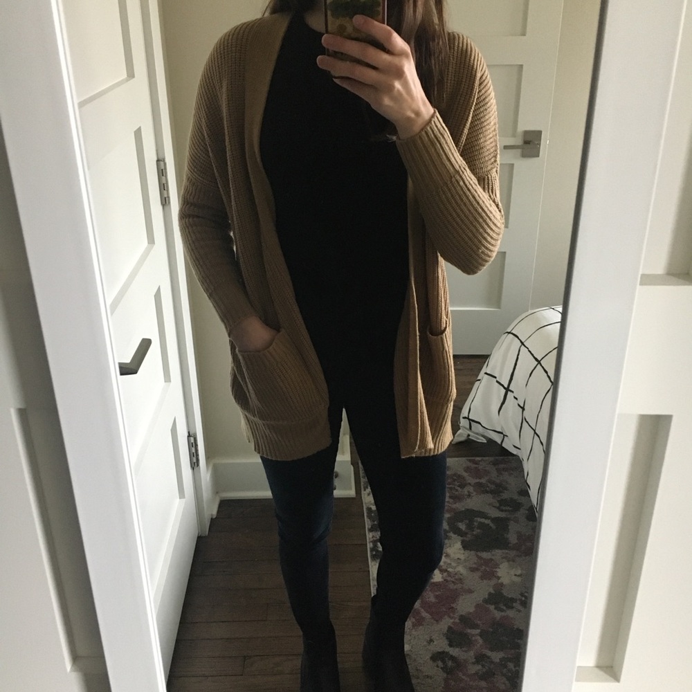 Oversized Camel Tan Open Cardigan Chunky Knit - Picture 5 of 7